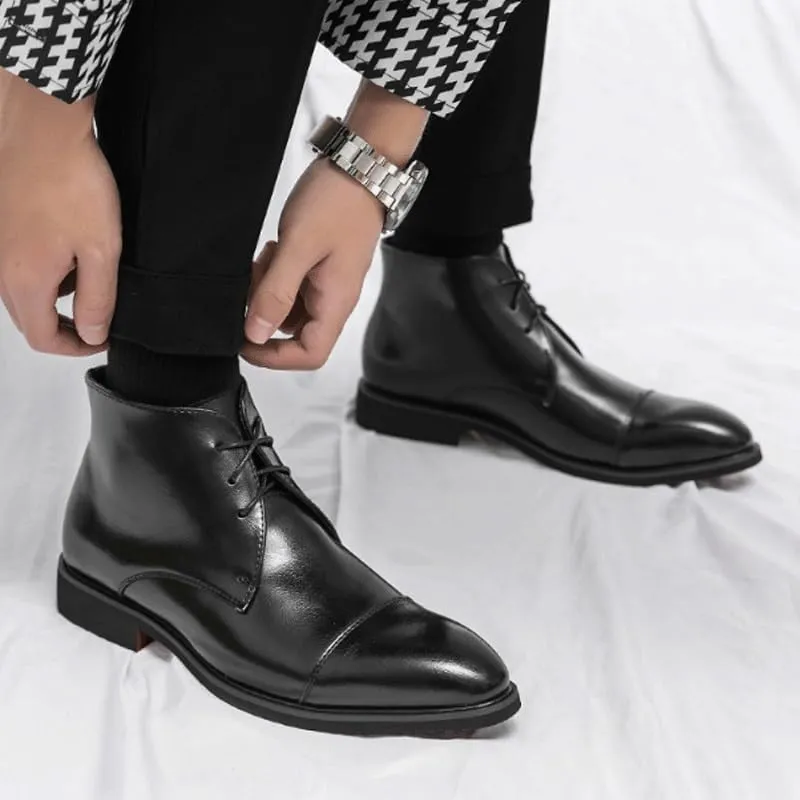 Men's Patent Leather Low Chunky Heel Chelsea Boots Fashion High Gloss Slip-on Business Dress Oxford Boots for Wedding Prom Party Business Work