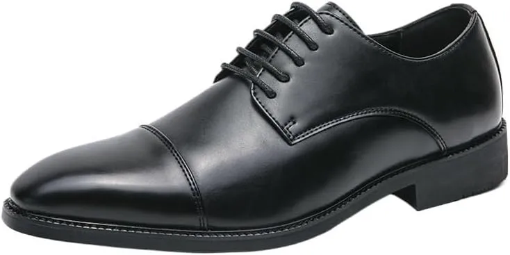 Men's Patent Leather Oxford Shoes Comfortable Classic Pointed Toe Tuxedo Dress Shoes Breathable Leather Wingtip Brogue Shoes for Men(Black,6.5)