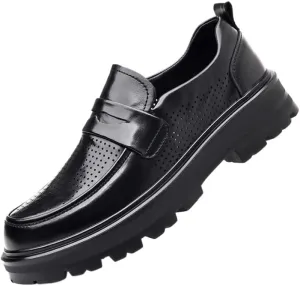 Men's Patent Leather Platform Loafers Comfort Non-Slip Lug Sole Slip-On Dress Shoes Summer Breathable Driving Shoes