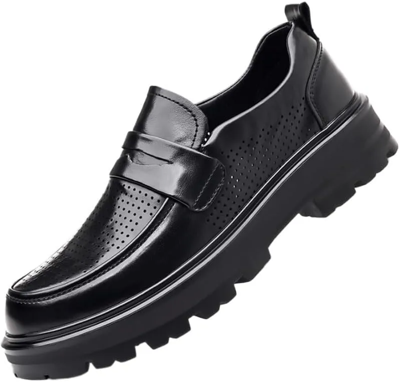 Men's Patent Leather Platform Loafers Comfort Non-Slip Lug Sole Slip-On Dress Shoes Summer Breathable Driving Shoes