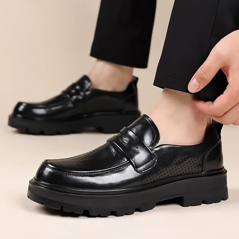 Men's Patent Leather Platform Loafers Comfort Non-Slip Lug Sole Slip-On Dress Shoes Summer Breathable Driving Shoes