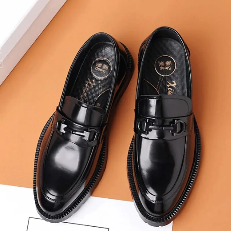 Men's Patent Leather Slip On Platform Loafers Classic Horsebit Tuxedo Wedding Shoes for Formal Business Office Church （Black）