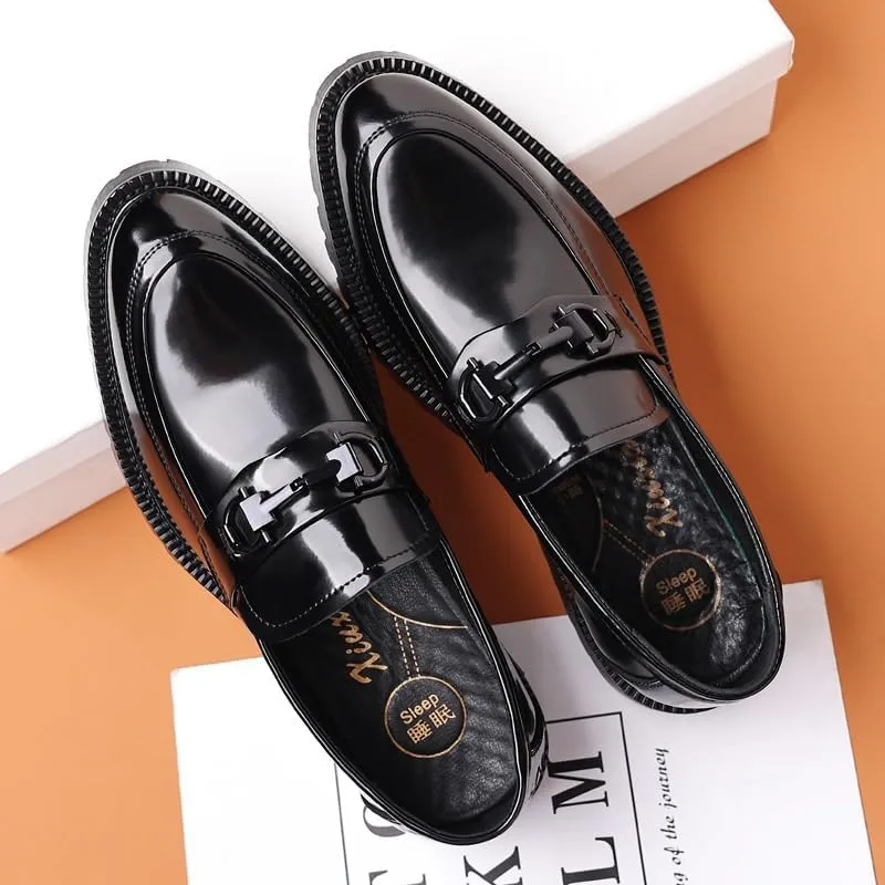 Men's Patent Leather Slip On Platform Loafers Classic Horsebit Tuxedo Wedding Shoes for Formal Business Office Church （Black）