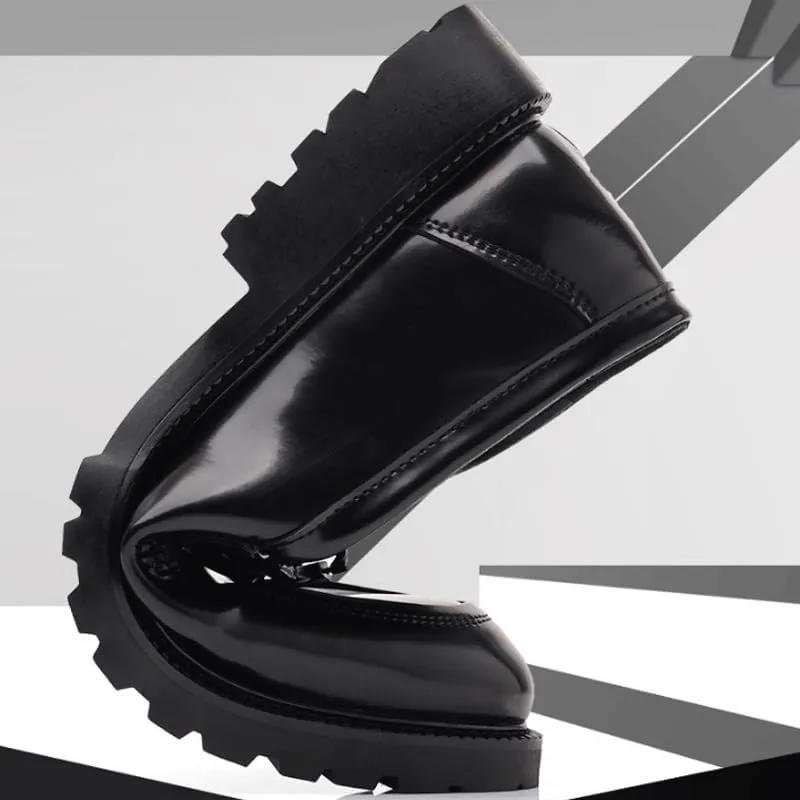 Men's Patent Leather Slip On Platform Loafers Classic Horsebit Tuxedo Wedding Shoes for Formal Business Office Church （Black）