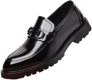Men's Patent Leather Slip On Platform Loafers Classic Horsebit Tuxedo Wedding Shoes for Formal Business Office Church （Black）