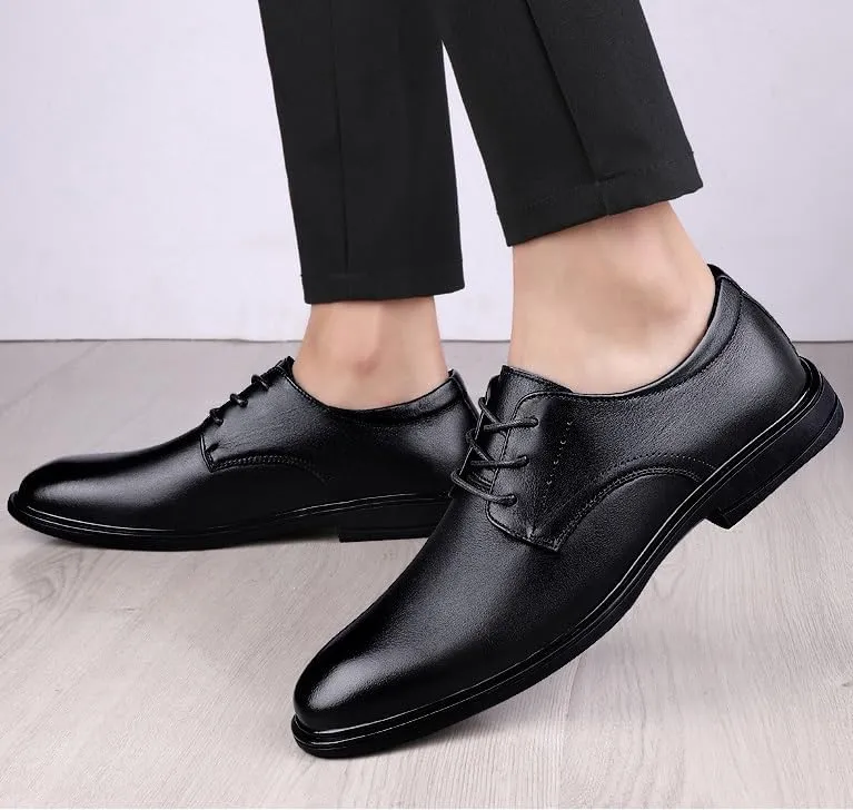 Men's Pointed Toe Oxford Shoes Fashion Lace Up Breathable Comfortable Genuine Leather Dress Shoes Formal Business Wedding Shoes for Men