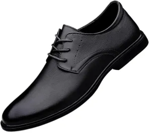 Men's Pointed Toe Oxford Shoes Fashion Lace Up Breathable Comfortable Genuine Leather Dress Shoes Formal Business Wedding Shoes for Men