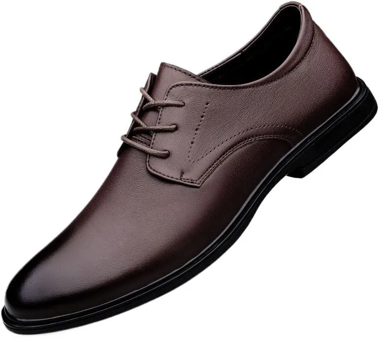 Men's Pointed Toe Oxford Shoes Fashion Lace Up Breathable Comfortable Genuine Leather Dress Shoes Formal Business Wedding Shoes for Men