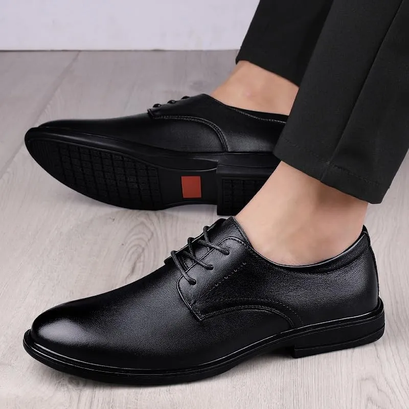 Men's Pointed Toe Oxford Shoes Fashion Lace Up Breathable Comfortable Genuine Leather Dress Shoes Formal Business Wedding Shoes for Men