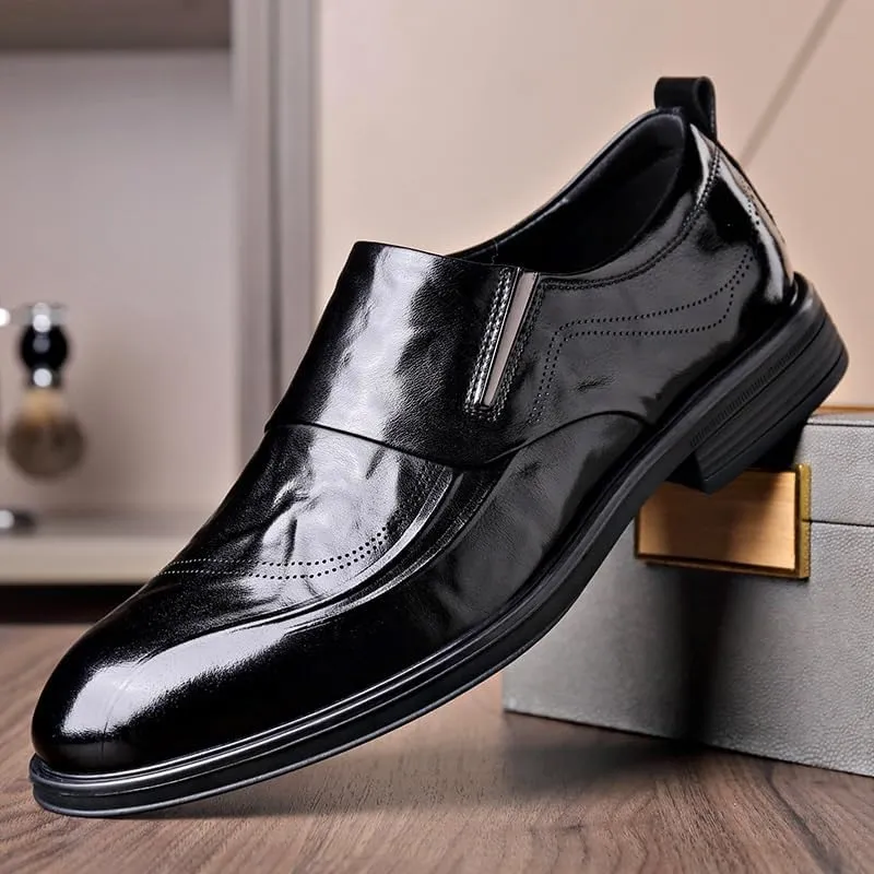 Men's Solid Colour Vintage Slip On Penny Loafer Shoes Comfort Non-Slip Lug Sole Dress Shoes for Business Office & Casual