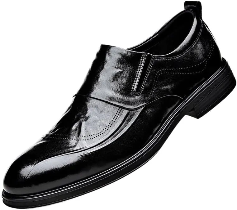 Men's Solid Colour Vintage Slip On Penny Loafer Shoes Comfort Non-Slip Lug Sole Dress Shoes for Business Office & Casual