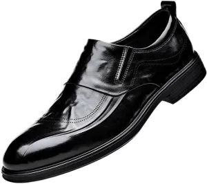 Men's Solid Colour Vintage Slip On Penny Loafer Shoes Comfort Non-Slip Lug Sole Dress Shoes for Business Office & Casual