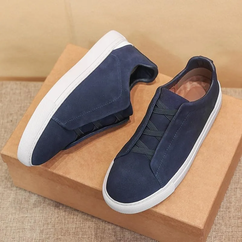 Mens Suede Loafers Men Genuine Leather Dress Shoes Lightweight Comfortable Thick-Soled Formal Shoes for Summer Outdoor Driving & Walking