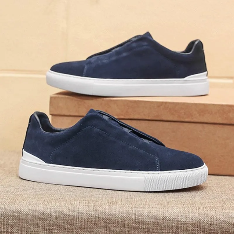 Mens Suede Loafers Men Genuine Leather Dress Shoes Lightweight Comfortable Thick-Soled Formal Shoes for Summer Outdoor Driving & Walking