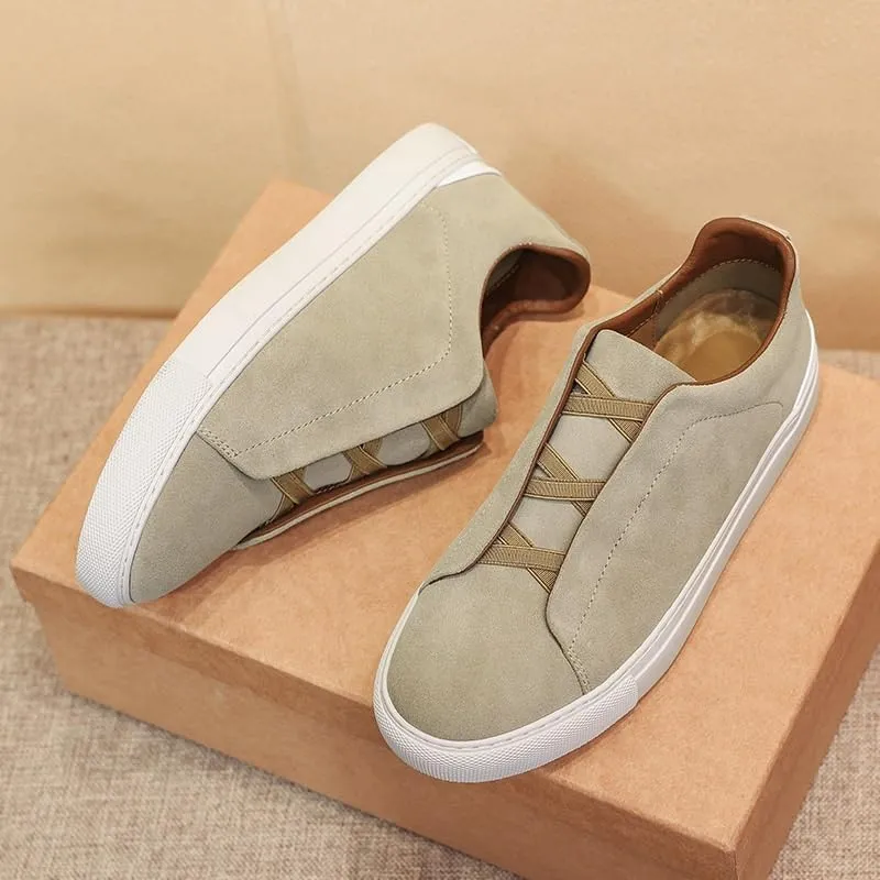 Mens Suede Loafers Men Genuine Leather Dress Shoes Lightweight Comfortable Thick-Soled Formal Shoes for Summer Outdoor Driving & Walking