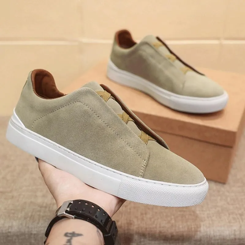 Mens Suede Loafers Men Genuine Leather Dress Shoes Lightweight Comfortable Thick-Soled Formal Shoes for Summer Outdoor Driving & Walking