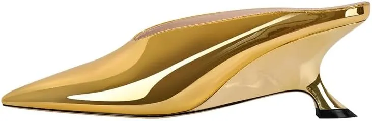 MissHeel Pointed Toe Slip On Unique Wedge Heel Mules 3 inch