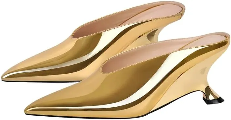 MissHeel Pointed Toe Slip On Unique Wedge Heel Mules 3 inch