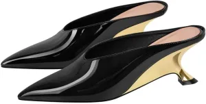 MissHeel Pointed Toe Slip On Unique Wedge Heel Mules 3 inch