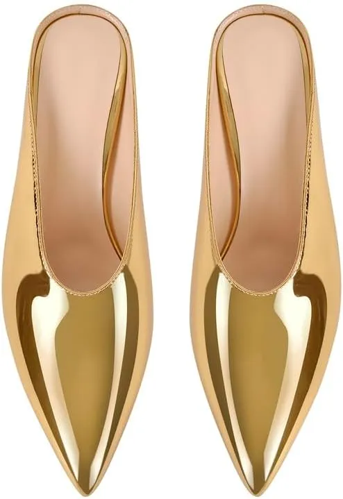 MissHeel Pointed Toe Slip On Unique Wedge Heel Mules 3 inch
