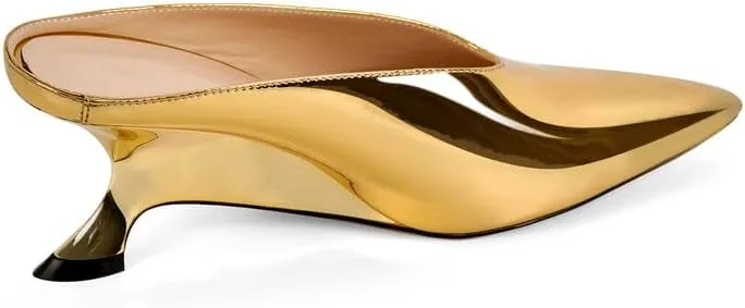 MissHeel Pointed Toe Slip On Unique Wedge Heel Mules 3 inch