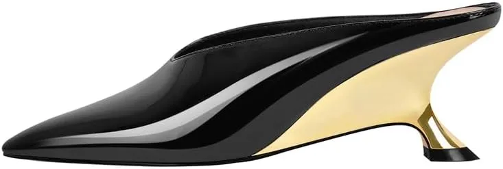 MissHeel Pointed Toe Slip On Unique Wedge Heel Mules 3 inch