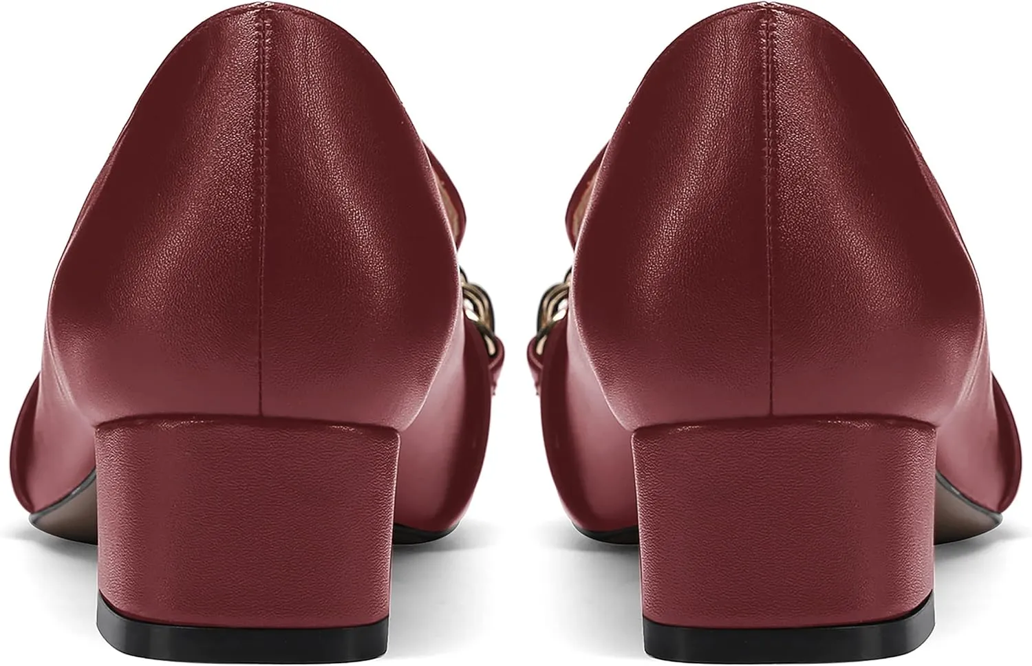 MODENCOCO Women's Slip On Square Toe Fashion Matte Office Metal Chain Decor Solid Chunky Low Heel Loafers Working Shoes 1.5 Inch
