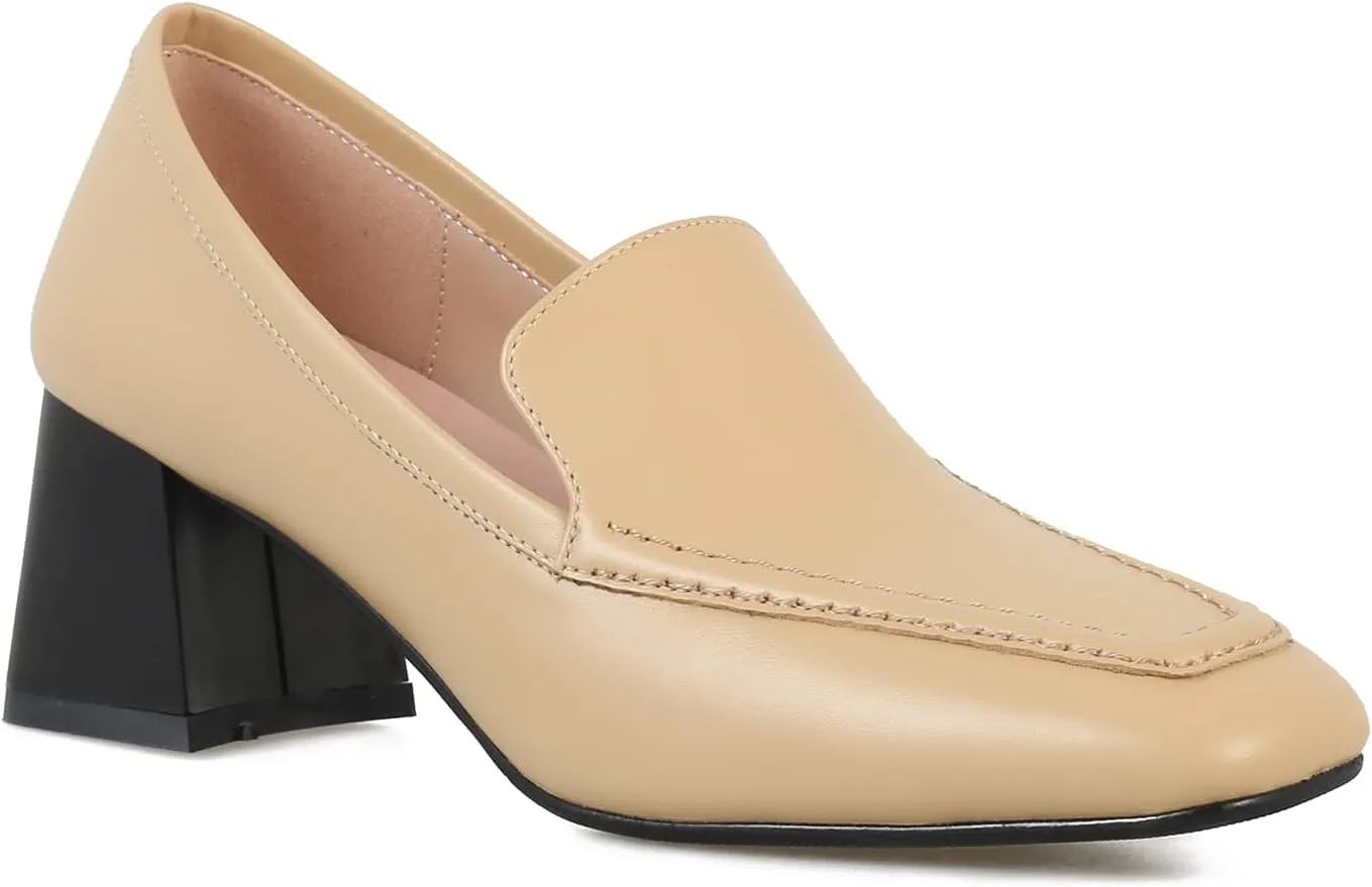 MOOMMO Women Chunky Block Low Heel Loafers Shoes Square Closed Toe Matte Leather Slip On Penny Loafers for Office Ladies Comfortable Office Work Oxford Shoes Elegant Dressy Fashion Spring 4-11 M US