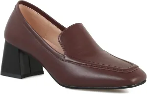 MOOMMO Women Chunky Block Low Heel Loafers Shoes Square Closed Toe Matte Leather Slip On Penny Loafers for Office Ladies Comfortable Office Work Oxford Shoes Elegant Dressy Fashion Spring 4-11 M US