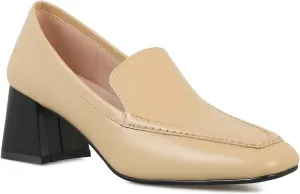 MOOMMO Women Chunky Block Low Heel Loafers Shoes Square Closed Toe Matte Leather Slip On Penny Loafers for Office Ladies Comfortable Office Work Oxford Shoes Elegant Dressy Fashion Spring 4-11 M US