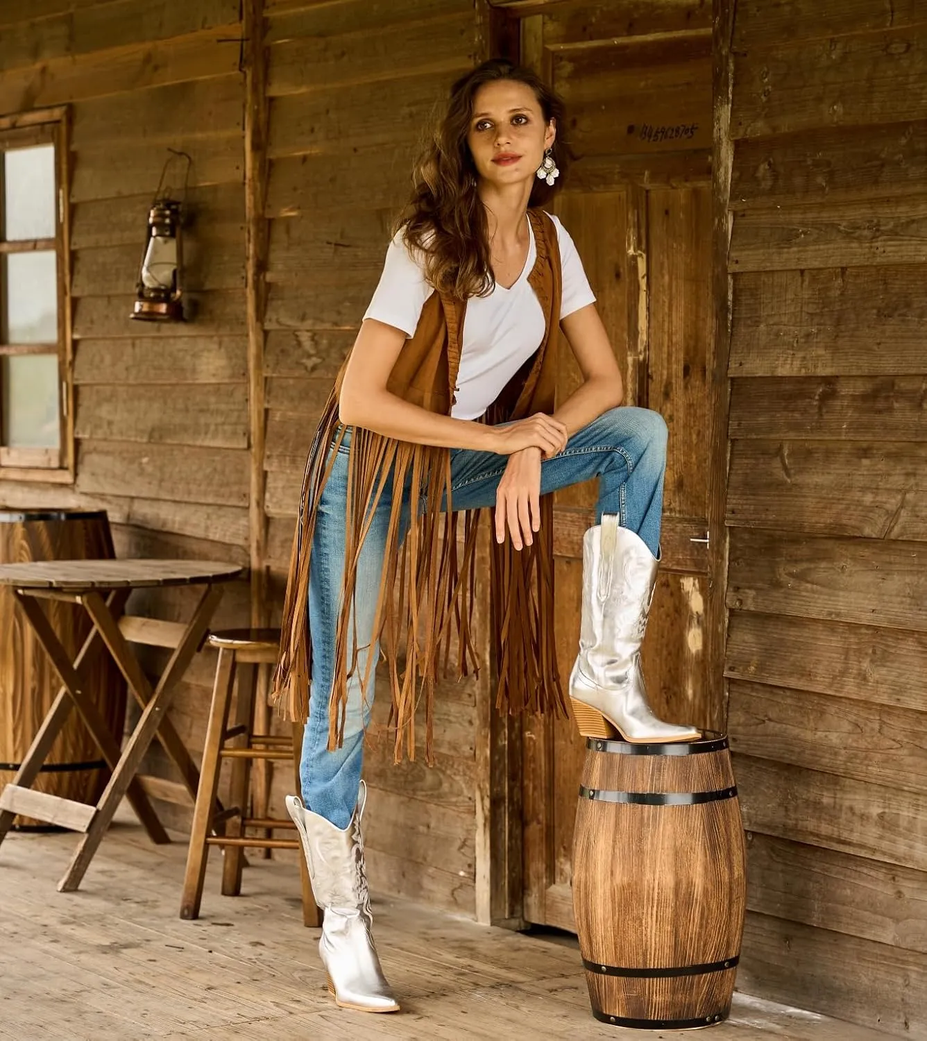 Mostrin Cowgirl Cowboy Boots Square Toe Mid-Calf Boot Chunky Block Heeled Pull On Western Boot