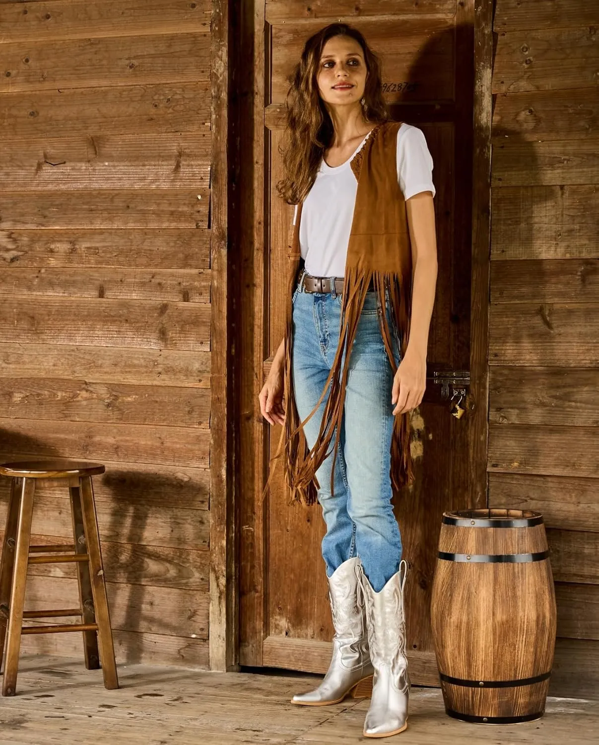 Mostrin Cowgirl Cowboy Boots Square Toe Mid-Calf Boot Chunky Block Heeled Pull On Western Boot