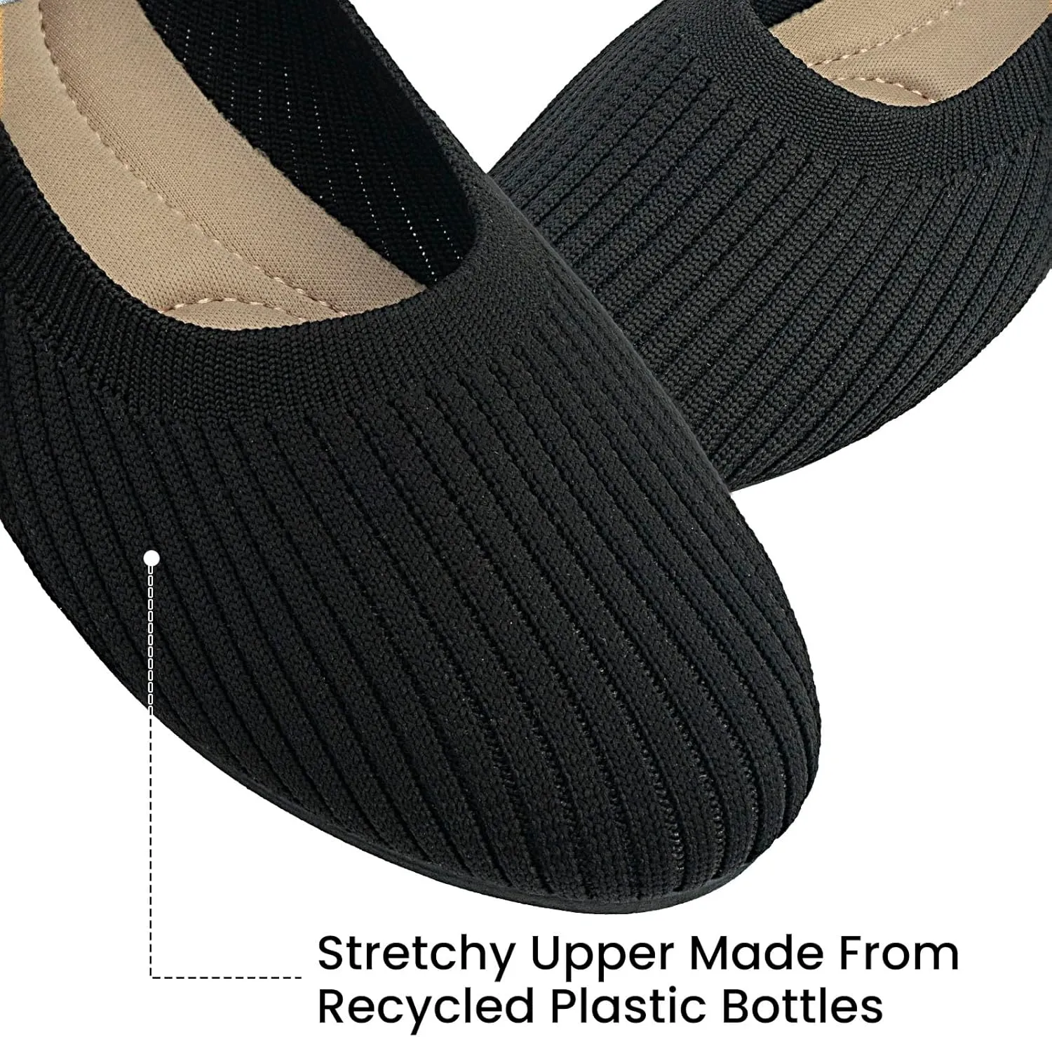 MUSSHOE Ballet Flats Shoes for Women Dressy, Comfortable Soft Knit Round Toe Women's Flat, Casual Work Office