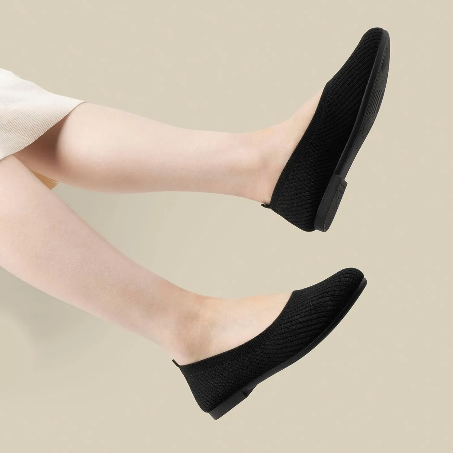 MUSSHOE Ballet Flats Shoes for Women Dressy, Comfortable Soft Knit Round Toe Women's Flat, Casual Work Office