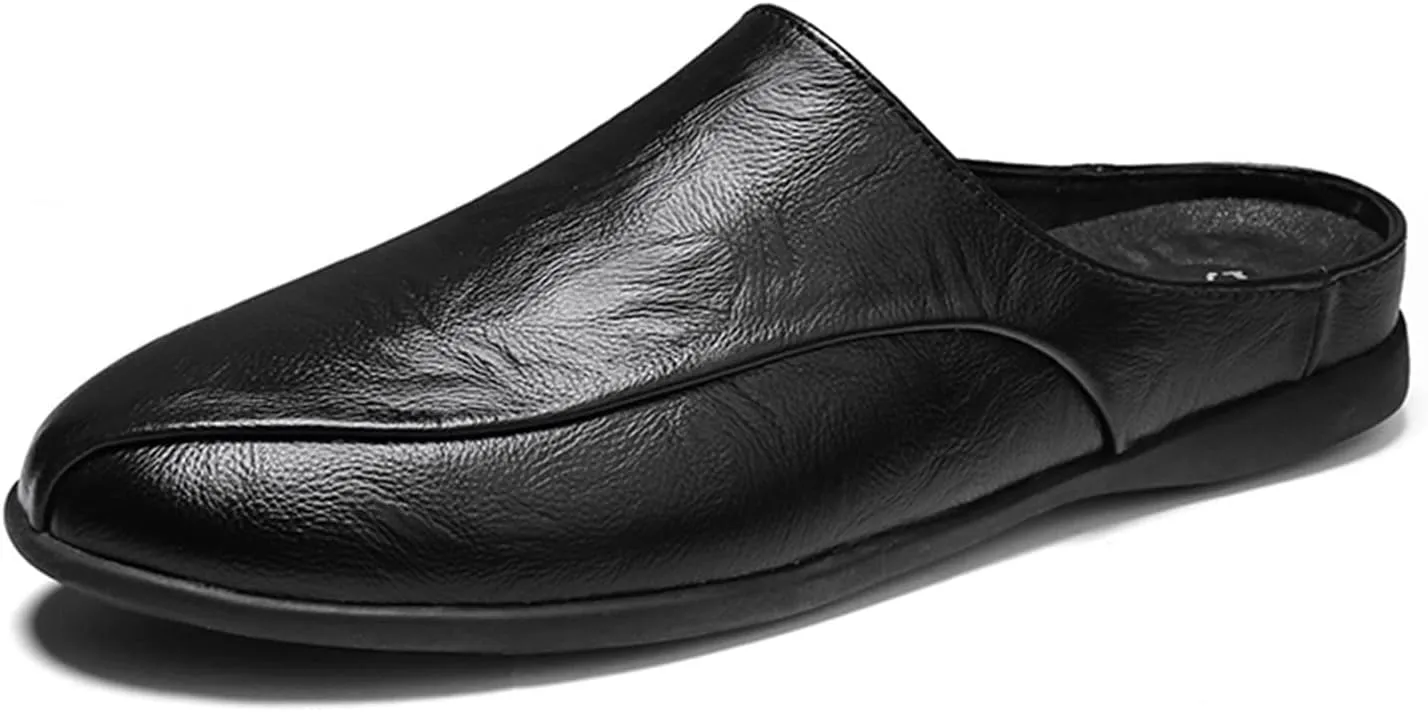 New Loafers for Men Breathable Brogue Shoes Backless Leather Flexible Anti-slip Comfortable Outdoor Prom Slip-on