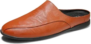New Loafers for Men Breathable Brogue Shoes Backless Leather Flexible Anti-slip Comfortable Outdoor Prom Slip-on