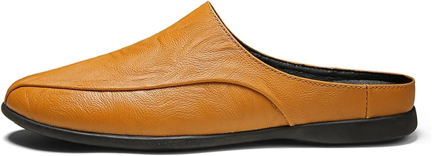 New Loafers for Men Breathable Brogue Shoes Backless Leather Flexible Anti-slip Comfortable Outdoor Prom Slip-on