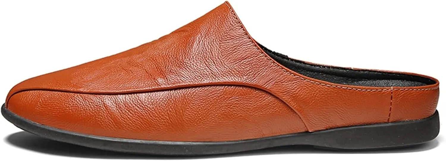 New Loafers for Men Breathable Brogue Shoes Backless Leather Flexible Anti-slip Comfortable Outdoor Prom Slip-on