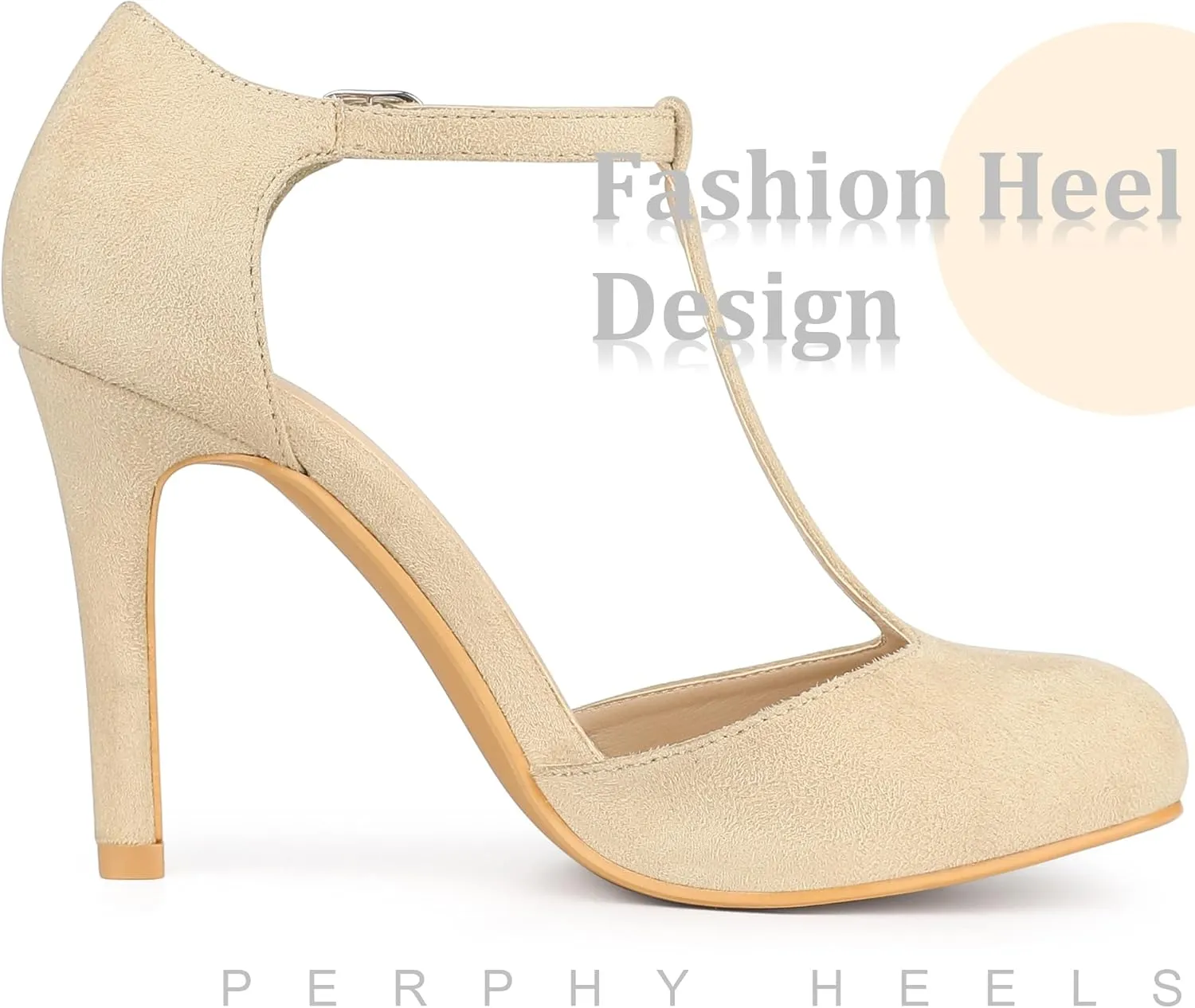 Perphy Mary Janes Pumps T-Strap Ankle Strap Stiletto Heels for Women