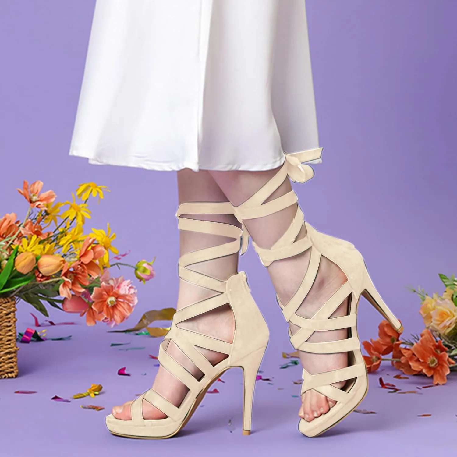 Perphy Strappy Platform Lace Up Stiletto Heels Sandals for Women