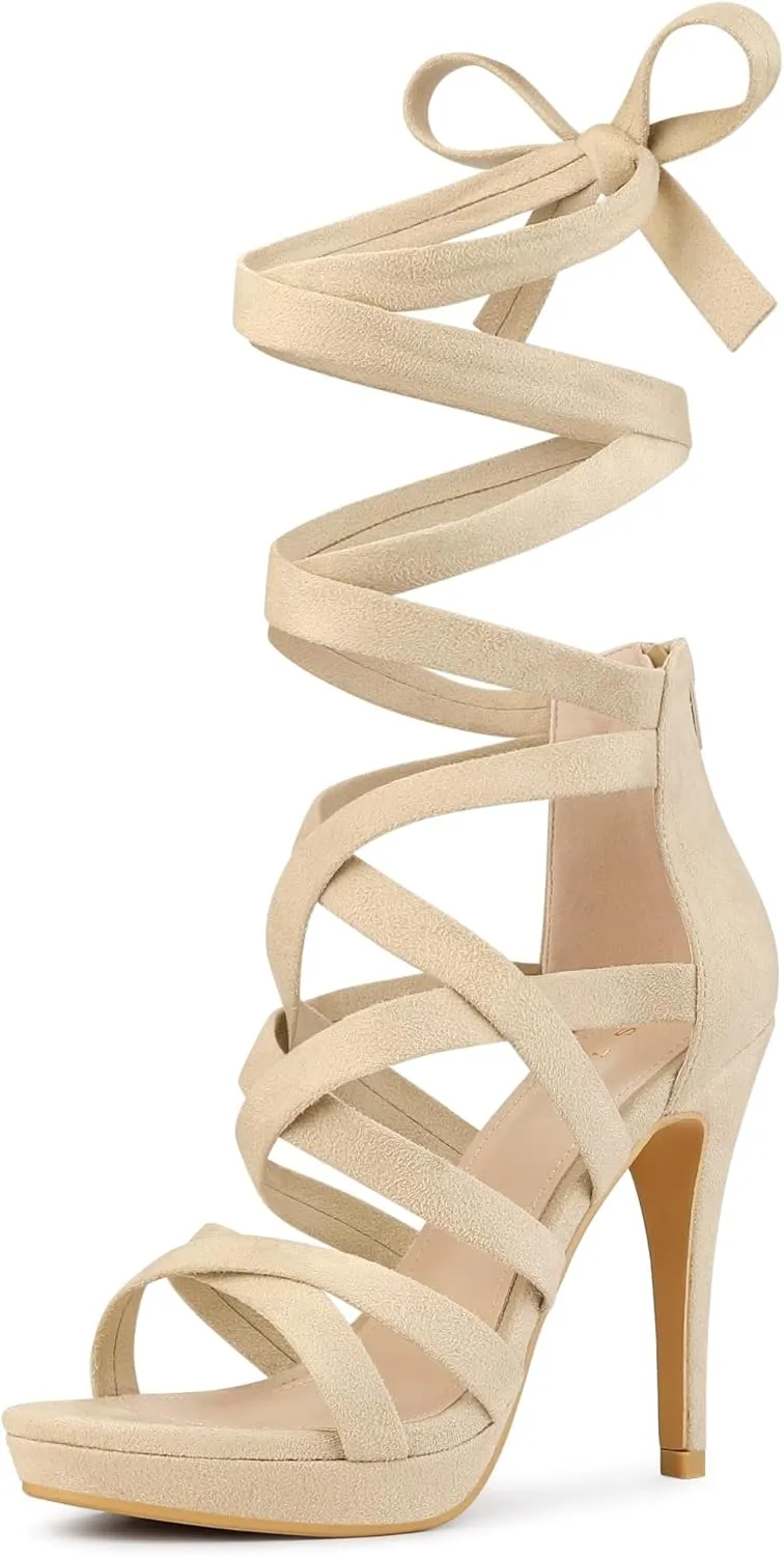 Perphy Strappy Platform Lace Up Stiletto Heels Sandals for Women