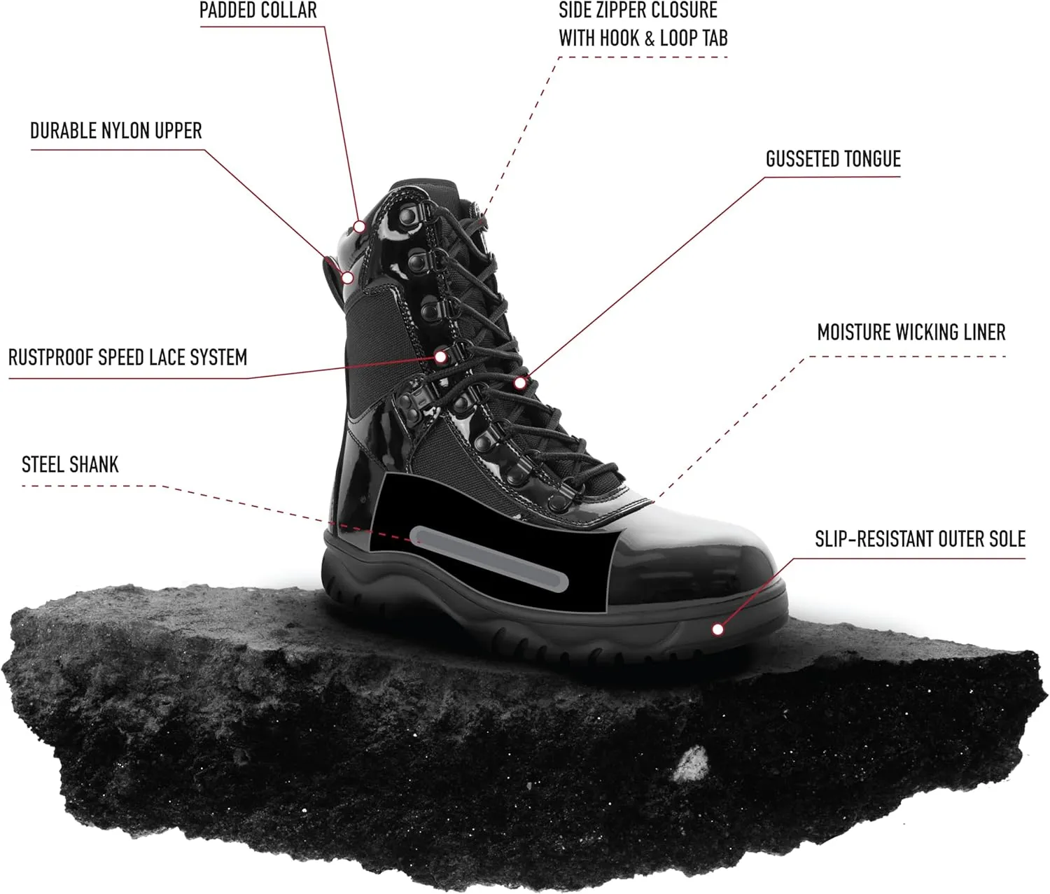 Rothco Forced Entry High-Gloss Tactical Boot with Side Zipper - 8 Inch