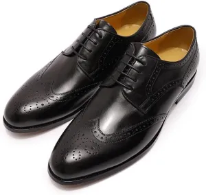 Single Season Oxford Dress Shoes for Men Lace Up Derby Shoes Brogue Embossed Wing-tip Round Toe Cowhide Rubber Sole Slip Resistant Low Top Non Slip Anti-Slip Very Popular Among Young peop
