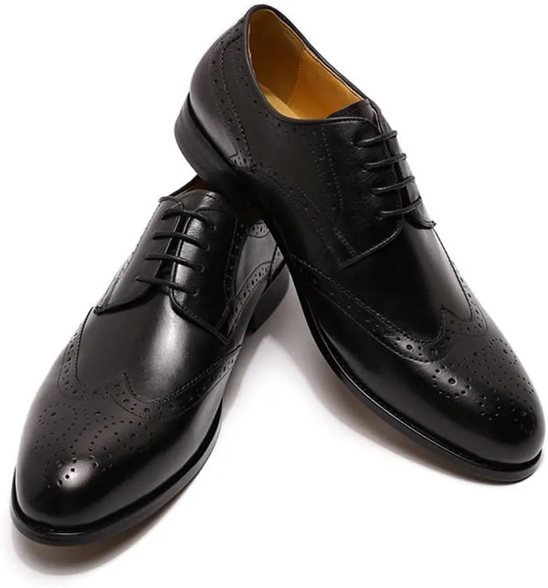 Single Season Oxford Dress Shoes for Men Lace Up Derby Shoes Brogue Embossed Wing-tip Round Toe Cowhide Rubber Sole Slip Resistant Low Top Non Slip Anti-Slip Very Popular Among Young peop