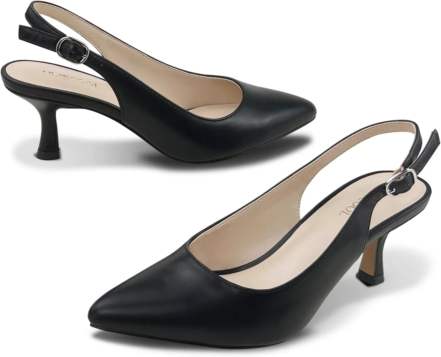 Slingback Kitten Heels for Women Pumps Pointed Toe Low Heel 2.7 in Kitten Heels Women Pumps Slip On Dress Shoes with Buckle Strap for Dating Party Working