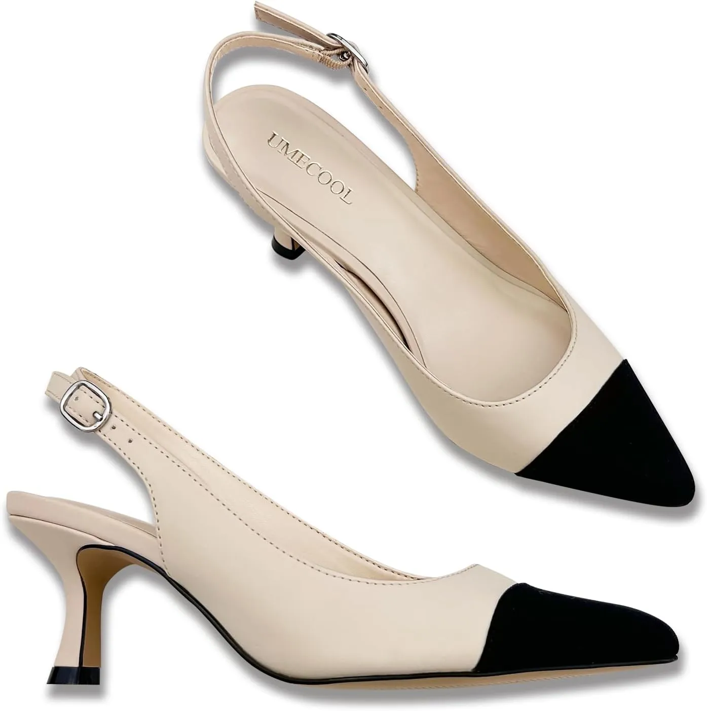 Slingback Kitten Heels for Women Pumps Pointed Toe Low Heel 2.7 in Kitten Heels Women Pumps Slip On Dress Shoes with Buckle Strap for Dating Party Working