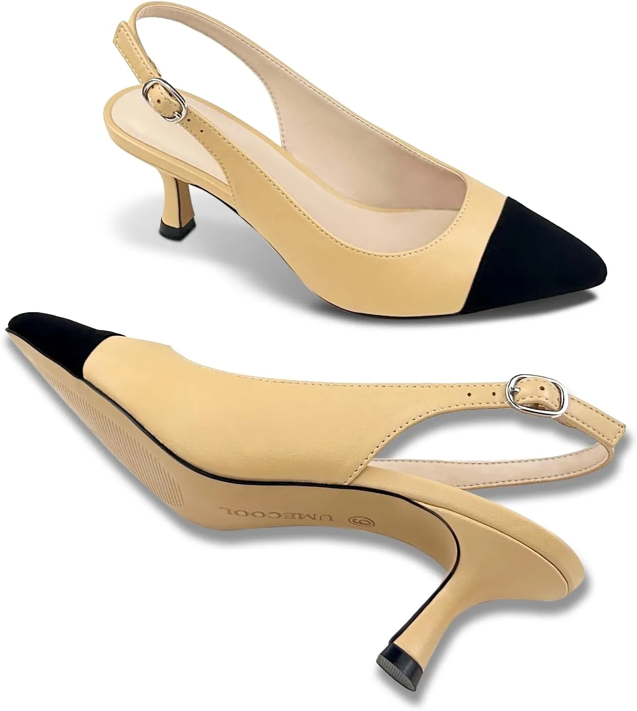 Slingback Kitten Heels for Women Pumps Pointed Toe Low Heel 2.7 in Kitten Heels Women Pumps Slip On Dress Shoes with Buckle Strap for Dating Party Working