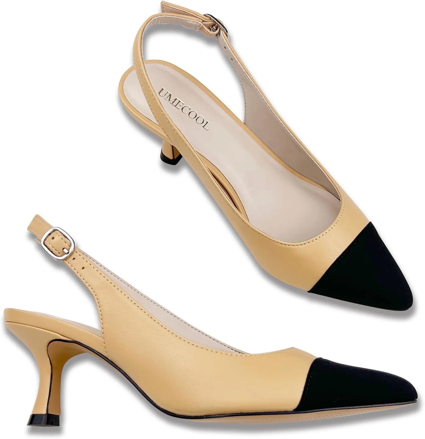 Slingback Kitten Heels for Women Pumps Pointed Toe Low Heel 2.7 in Kitten Heels Women Pumps Slip On Dress Shoes with Buckle Strap for Dating Party Working