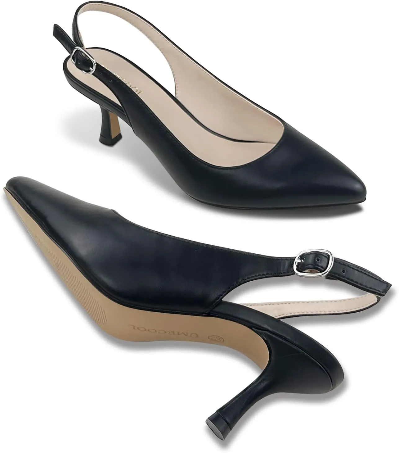 Slingback Kitten Heels for Women Pumps Pointed Toe Low Heel 2.7 in Kitten Heels Women Pumps Slip On Dress Shoes with Buckle Strap for Dating Party Working