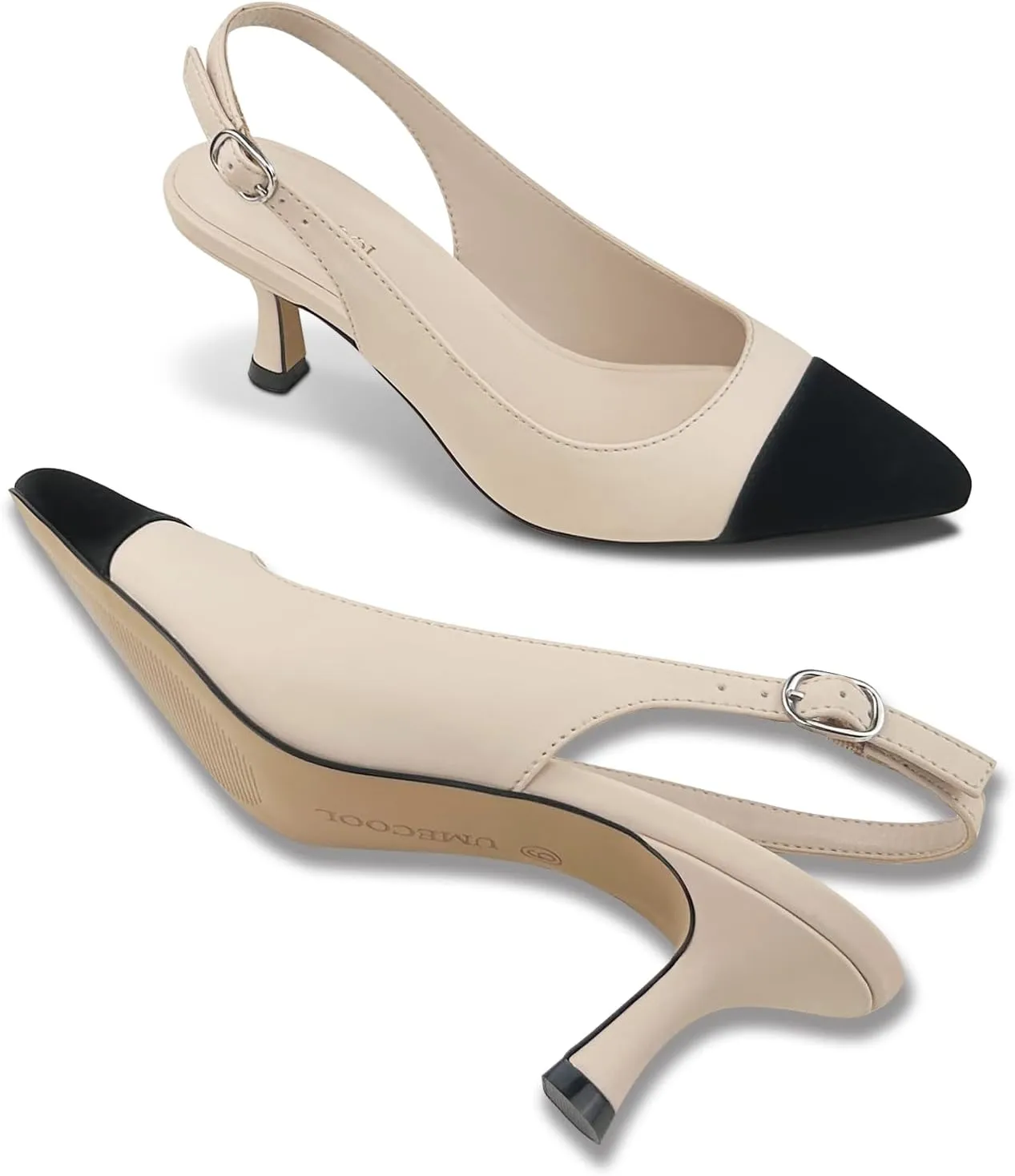 Slingback Kitten Heels for Women Pumps Pointed Toe Low Heel 2.7 in Kitten Heels Women Pumps Slip On Dress Shoes with Buckle Strap for Dating Party Working